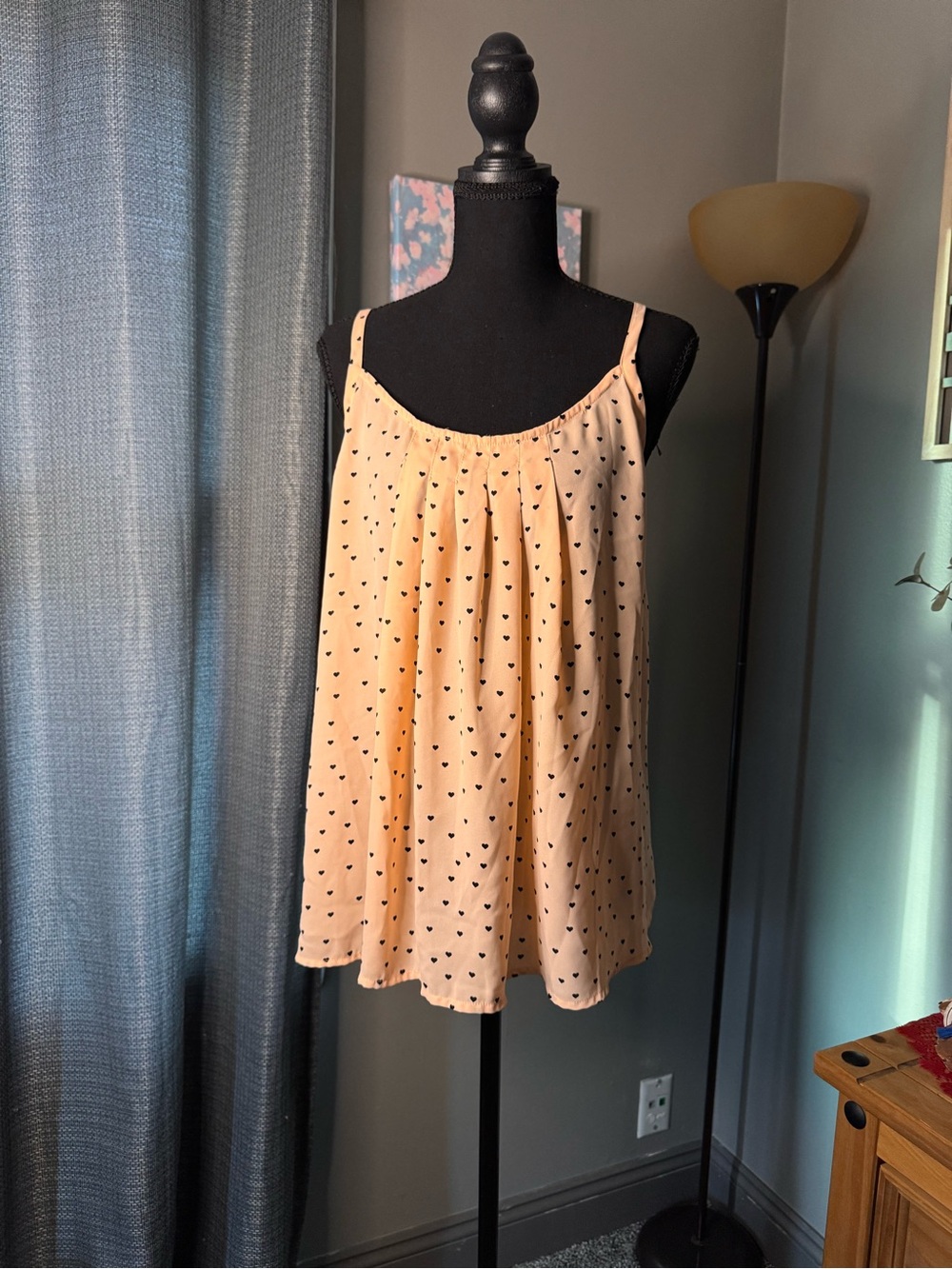 torrid Peach Cami with Black Heart Polka Dots